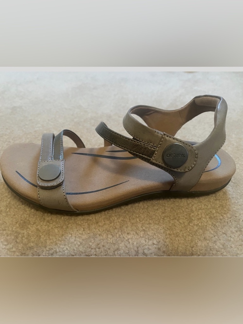 Aetrex Jess Orthotic Sandals Size 10 Taupe Leather Comfort Great Condition - Picture 4 of 5